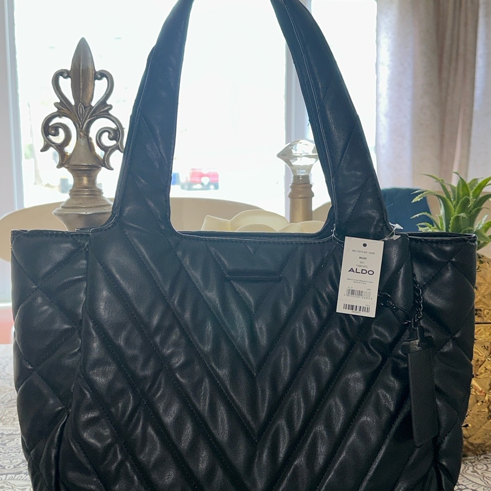 ALDO Black Quilted Tote Bag